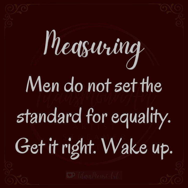 Measuring Men do not set the standard for equality. Get it right. Wake up.